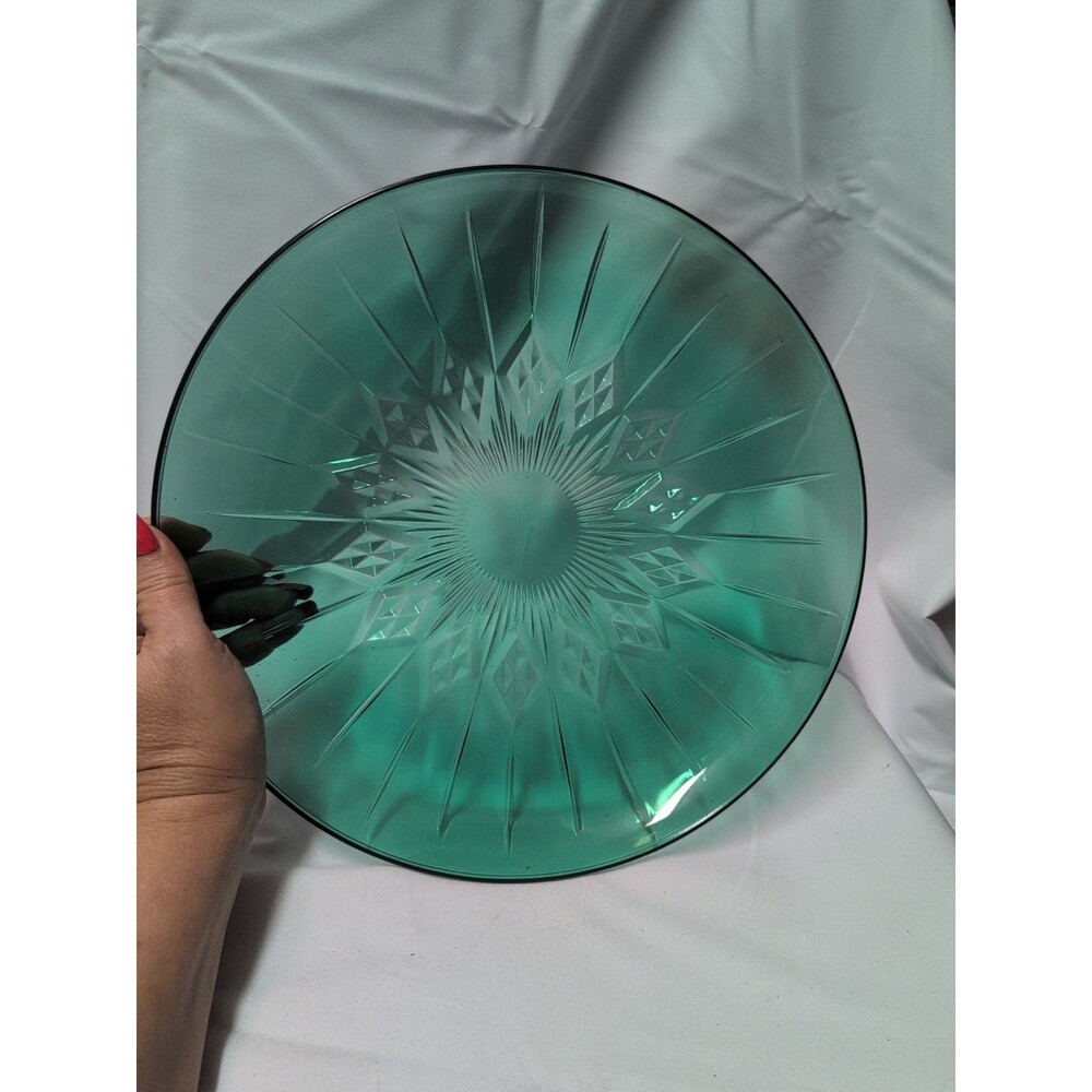 Anchor Hocking Canfield Pattern Green 12" Platter Pressed Diamond - Picture 2 of 4